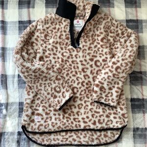Simply Southern Womens Pullover Fuzzy Soft Teddy Jacket Medium Animal Print